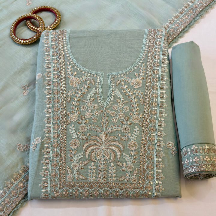 Pure Mal Cotton Zari Sequins Work Unstitched Suit Set  SKE28261-1