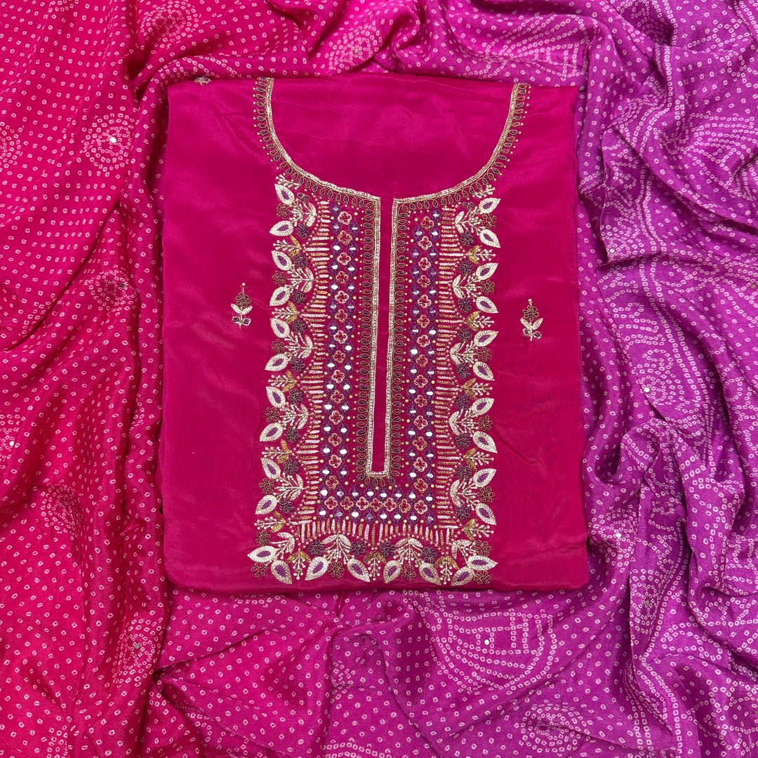 ✨ Chinon Cutdana & Sequins Work Unstitched Suit Set