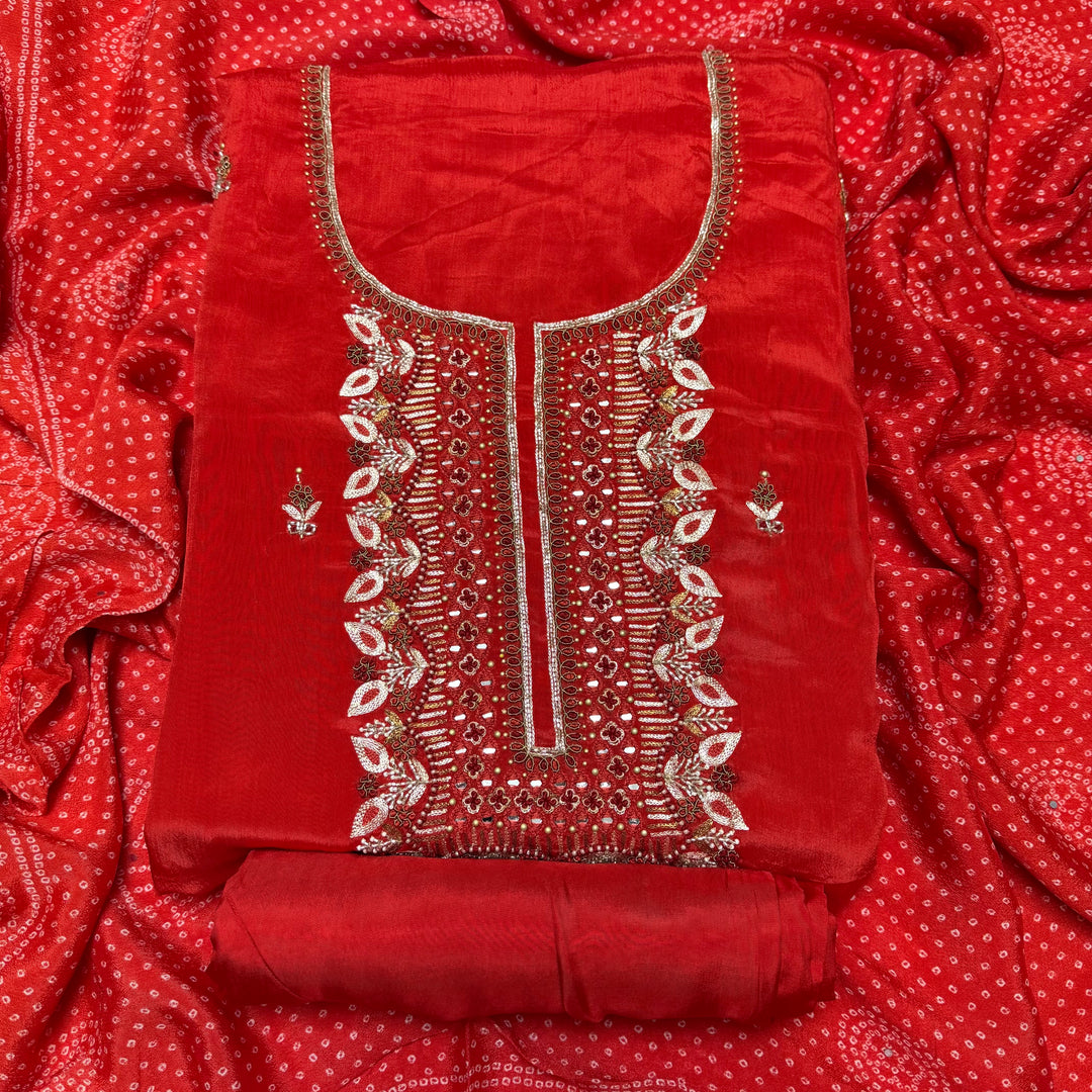 ✨ Chinon Cutdana & Sequins Work Unstitched Suit Set