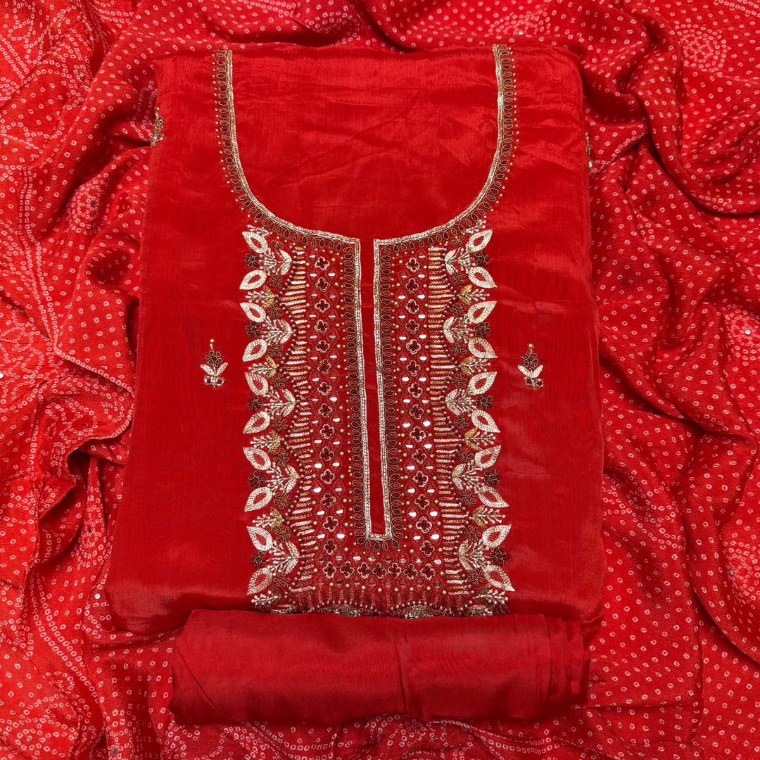 ✨ Chinon Cutdana & Sequins Work Unstitched Suit Set