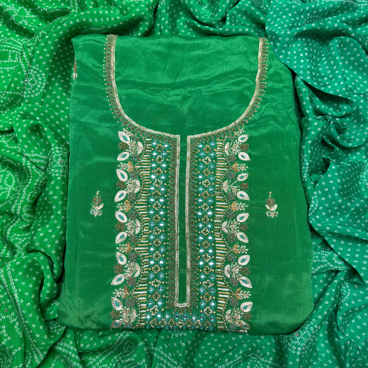 ✨ Chinon Cutdana & Sequins Work Unstitched Suit Set