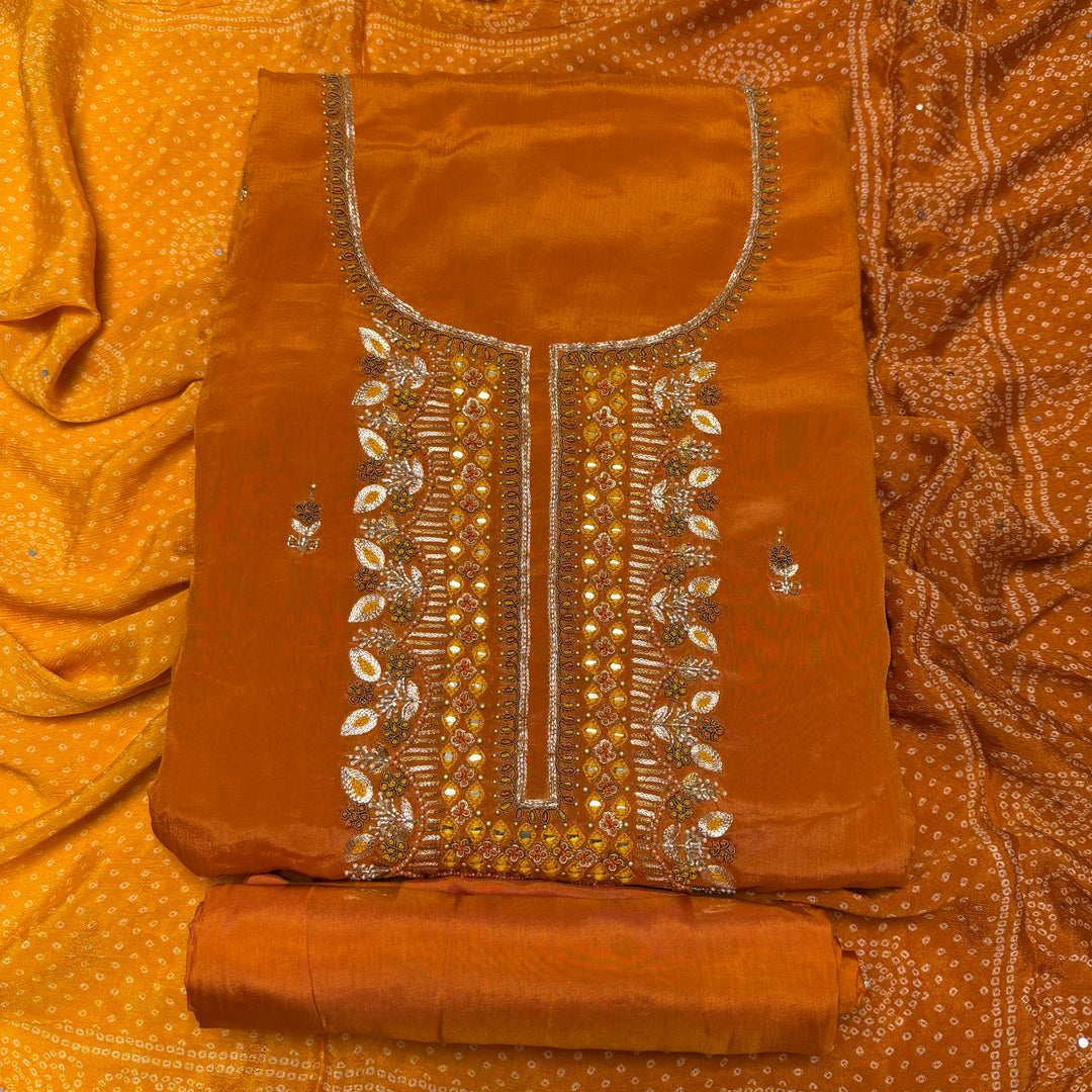 ✨ Chinon Cutdana & Sequins Work Unstitched Suit Set