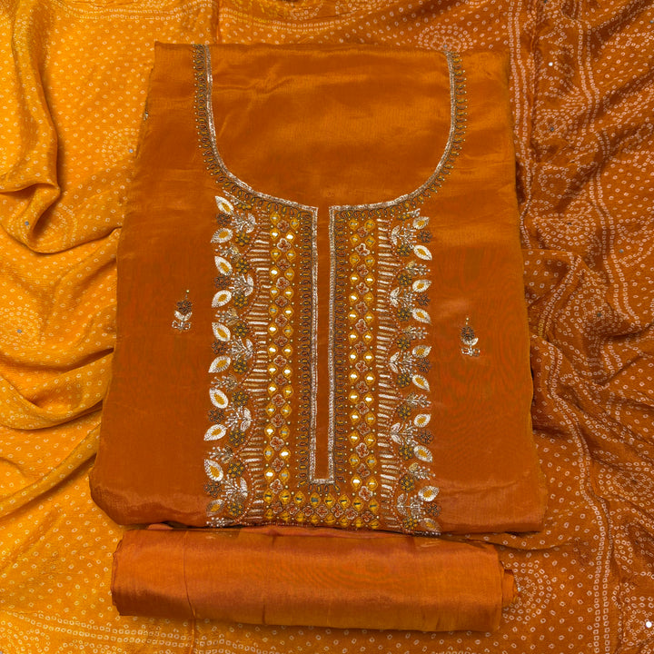 ✨ Chinon Cutdana & Sequins Work Unstitched Suit Set