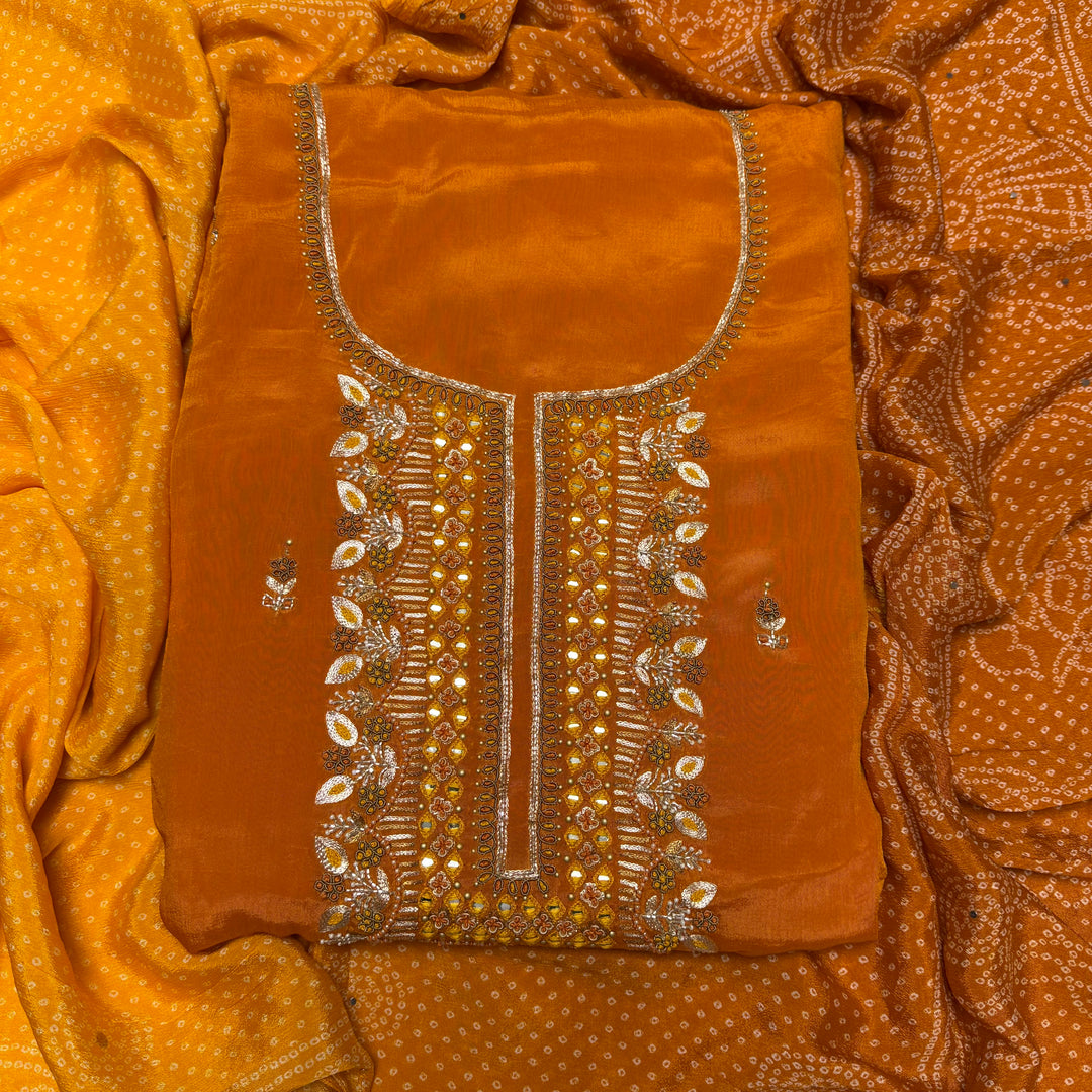 ✨ Chinon Cutdana & Sequins Work Unstitched Suit Set