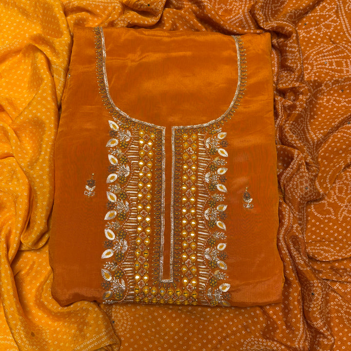 ✨ Chinon Cutdana & Sequins Work Unstitched Suit Set