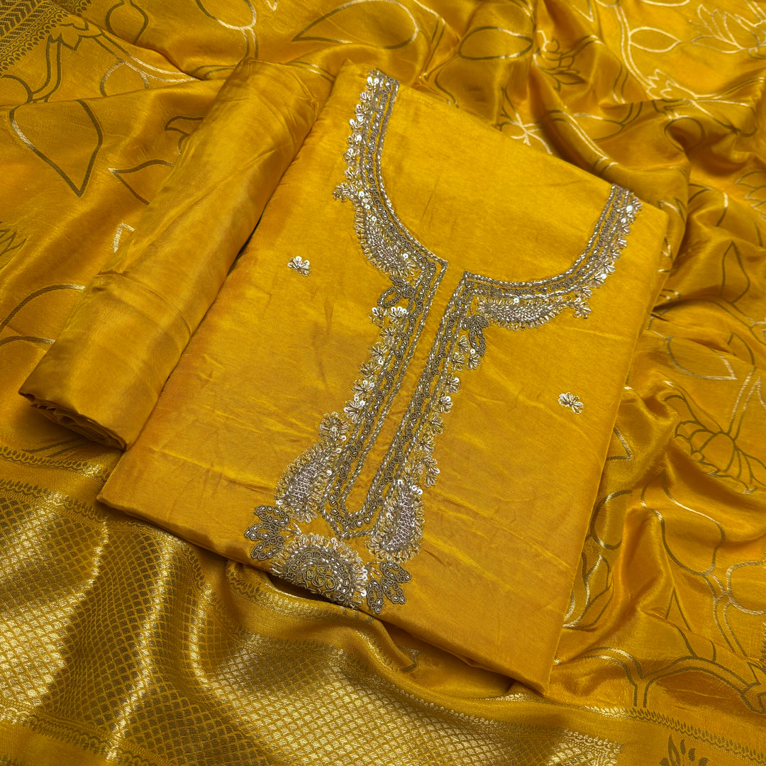 ✨ Chinon Cutdana & Sequins Work Unstitched Suit Set