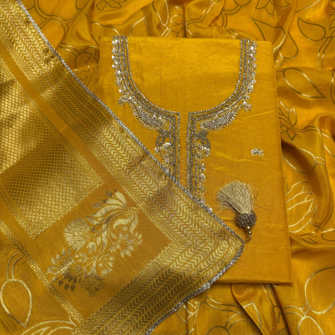 ✨ Chinon Cutdana & Sequins Work Unstitched Suit Set