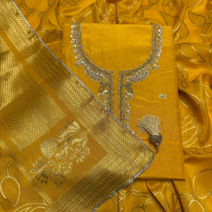 ✨ Chinon Cutdana & Sequins Work Unstitched Suit Set