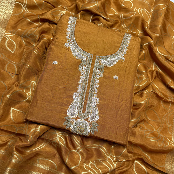 ✨ Chinon Cutdana & Sequins Work Unstitched Suit Set