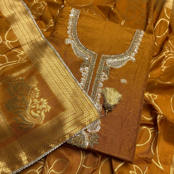 ✨ Chinon Cutdana & Sequins Work Unstitched Suit Set