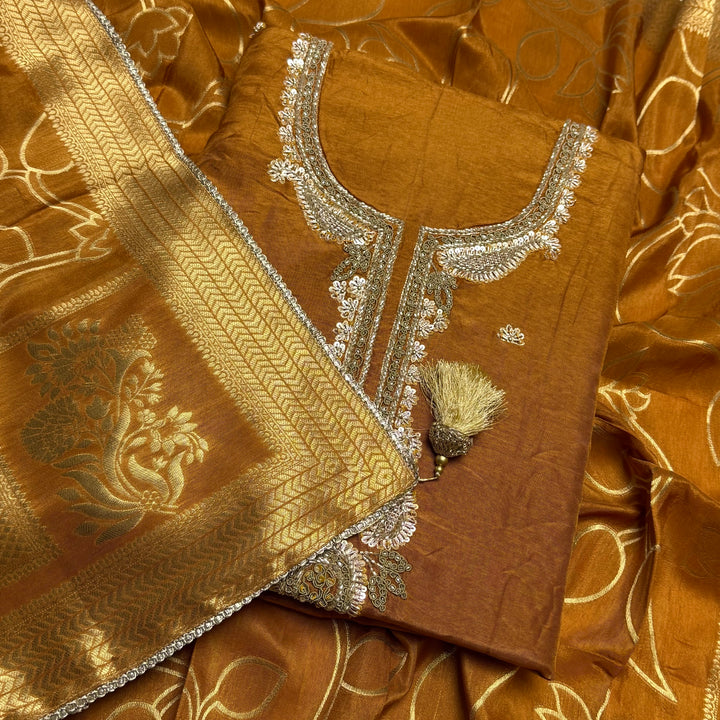 ✨ Chinon Cutdana & Sequins Work Unstitched Suit Set