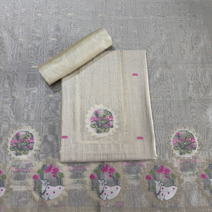 Chandei Jamdani Weaving Unstitched Suit Set-KS0002