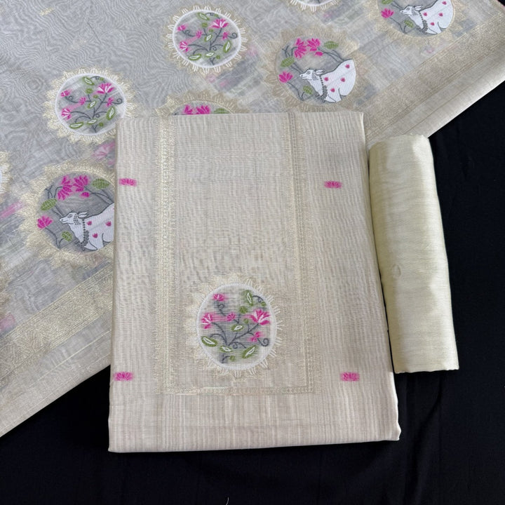 Chandei Jamdani Weaving Unstitched Suit Set-KS0002