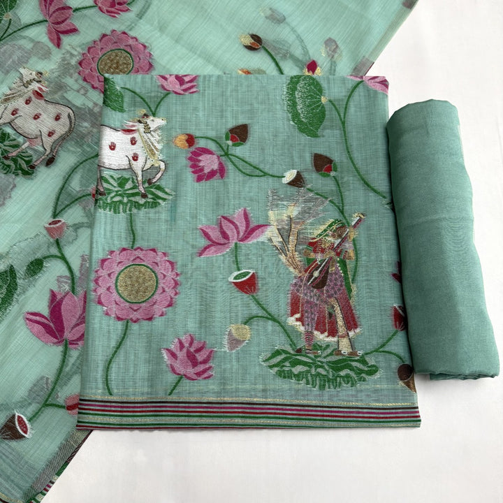 Chandei Jamdani Weaving Unstitched Suit Set-KS0171-2