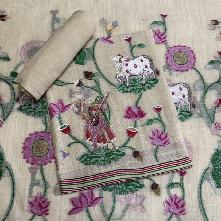 Chandei Jamdani Weaving Unstitched Suit Set-KS0171-3
