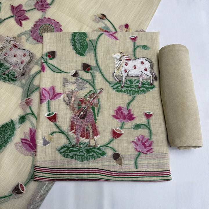 Chandei Jamdani Weaving Unstitched Suit Set-KS0171-3