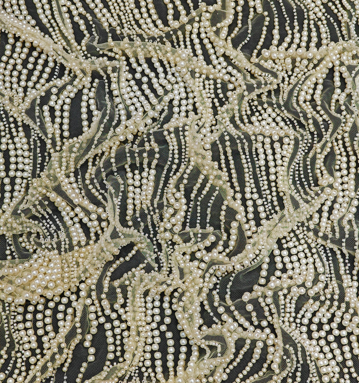 Beautiful Cut Dana and Pearl Wavy Embroidery Work on Light Mango Yellow Color Soft Net Fabric