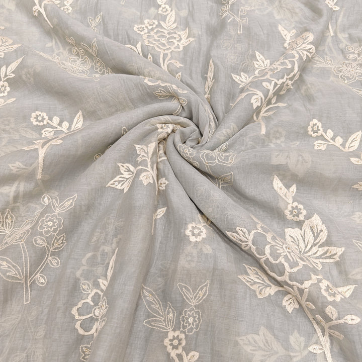 Silver Chalice Mul Chanderi Thread Sequins Embroidery Fabrics