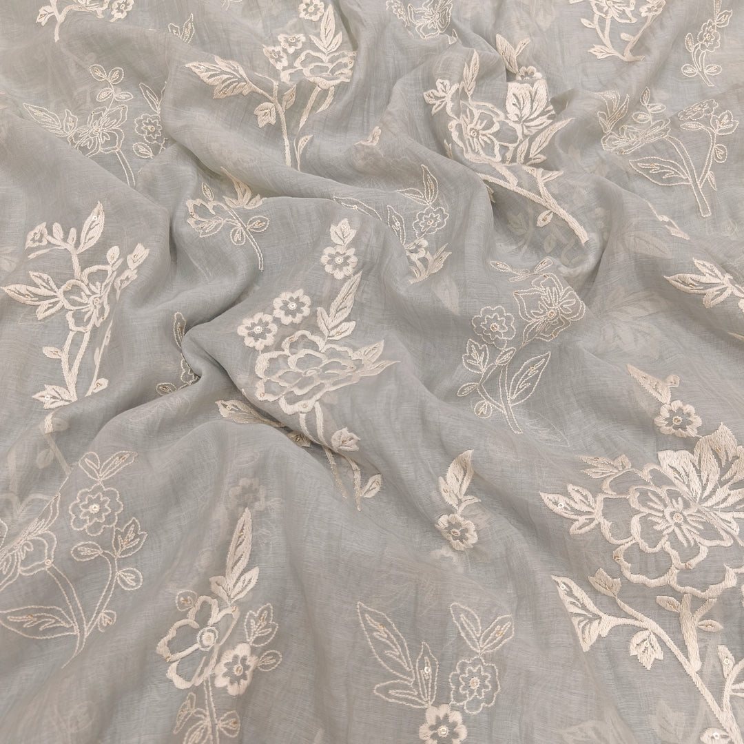 Silver Chalice Mul Chanderi Thread Sequins Embroidery Fabrics