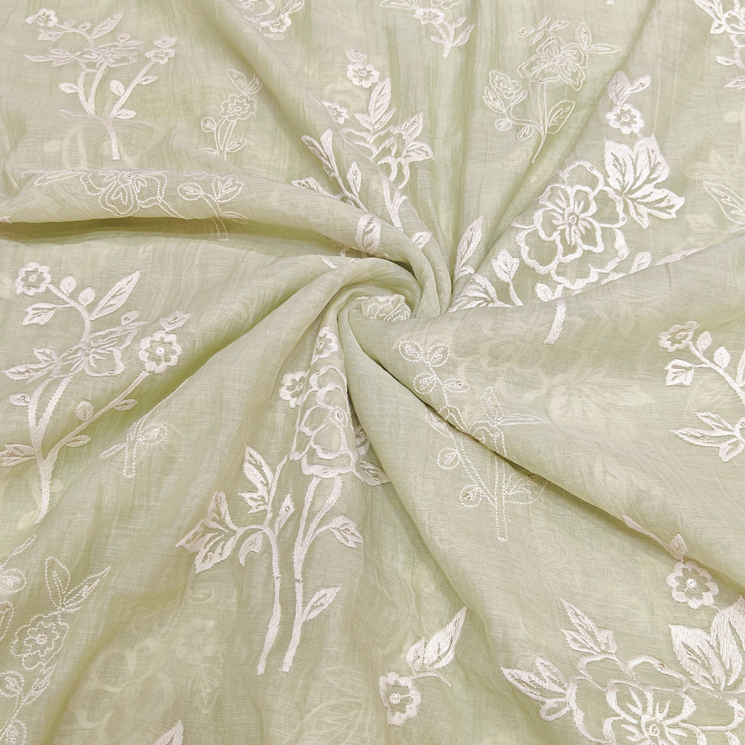 Pastel Grey Mul Chanderi Thread Sequins Embroidery Fabrics