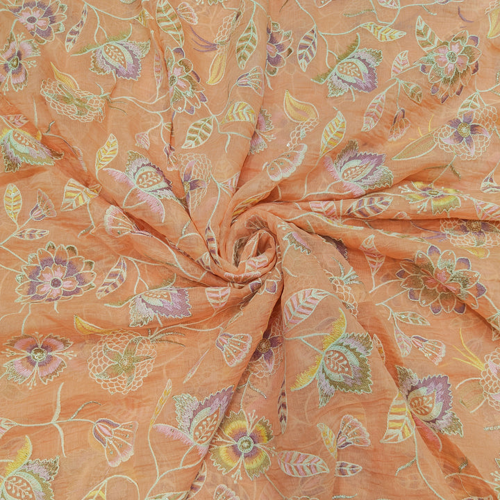 Premium Mul Chanderi Multi Thread With Sequins Embroidery Fabrics