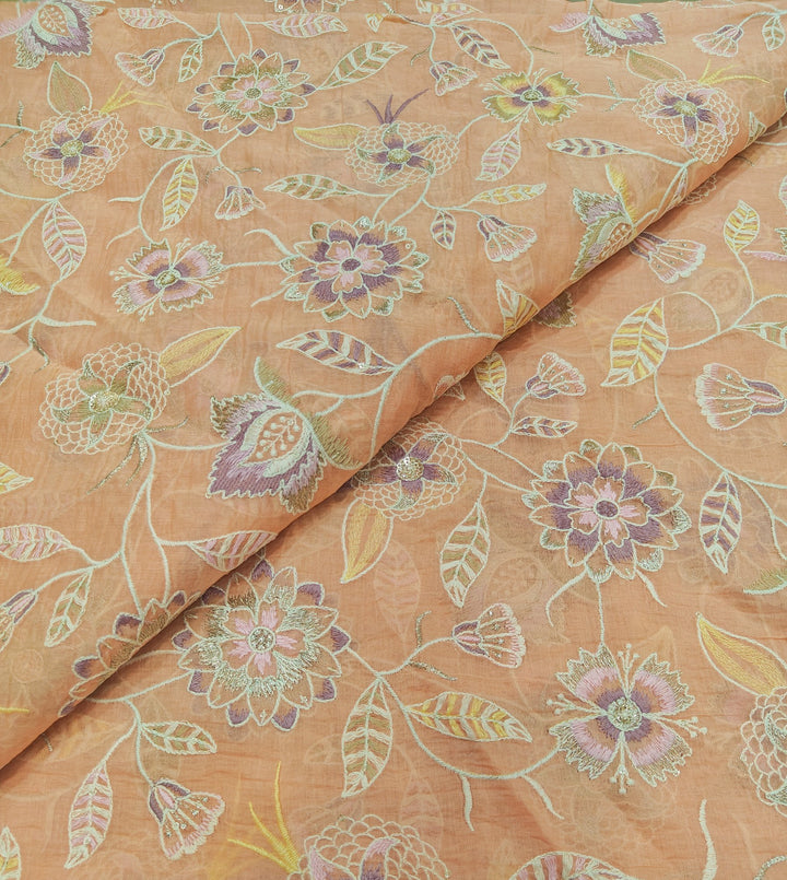 Premium Mul Chanderi Multi Thread With Sequins Embroidery Fabrics