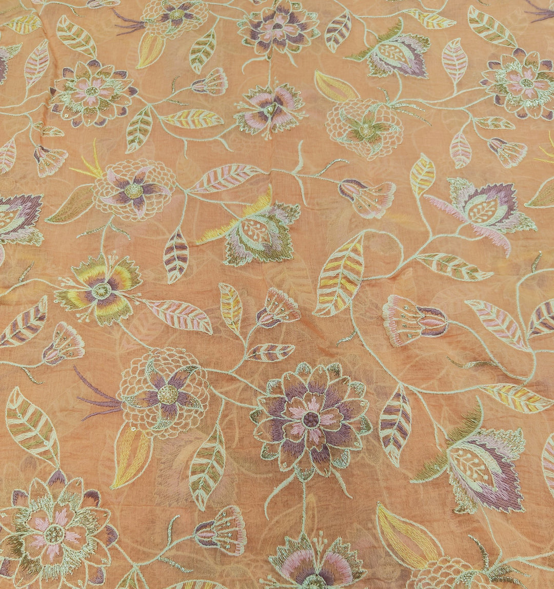Premium Mul Chanderi Multi Thread With Sequins Embroidery Fabrics
