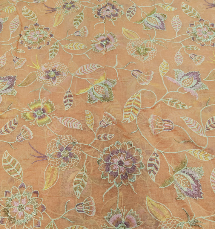 Premium Mul Chanderi Multi Thread With Sequins Embroidery Fabrics