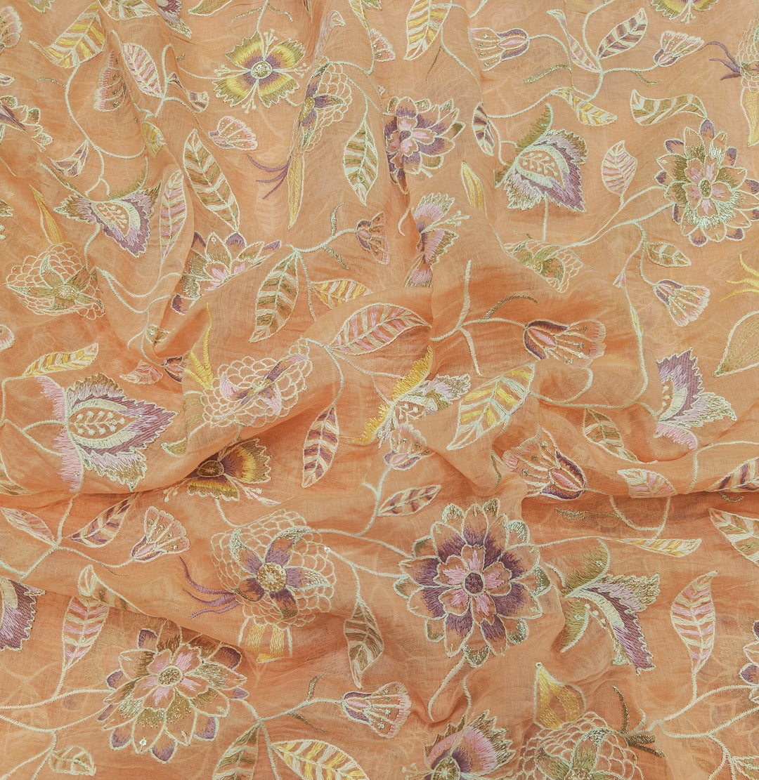Premium Mul Chanderi Multi Thread With Sequins Embroidery Fabrics