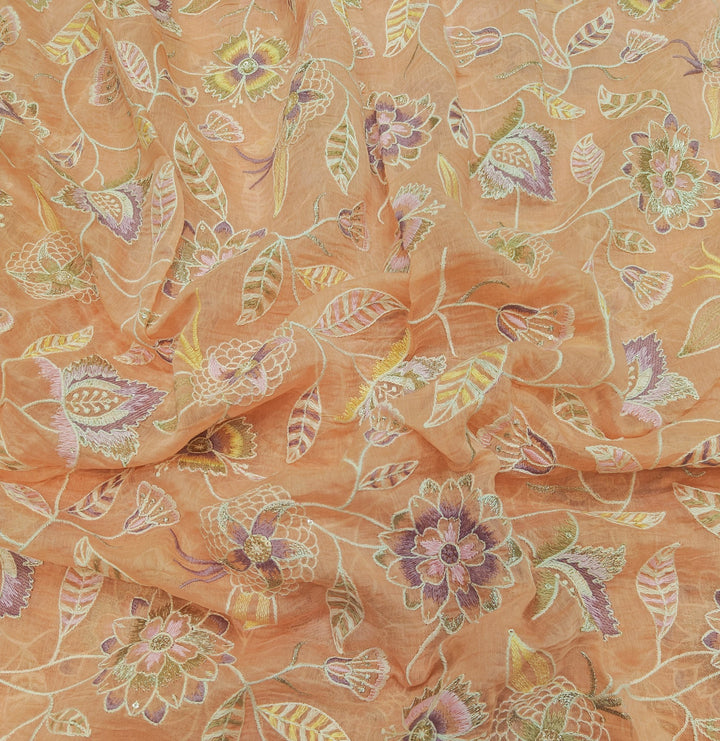 Premium Mul Chanderi Multi Thread With Sequins Embroidery Fabrics