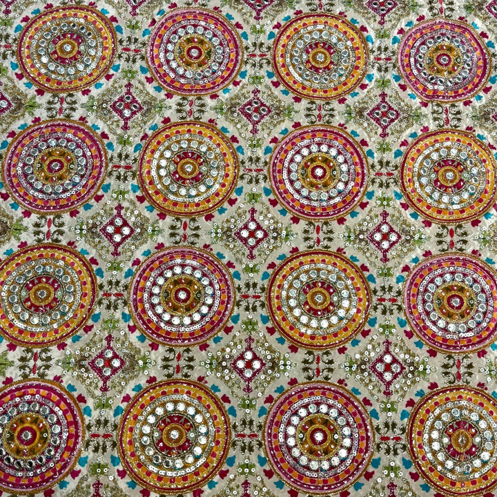 Crepe Position Print With Zari Sequins Embroidery