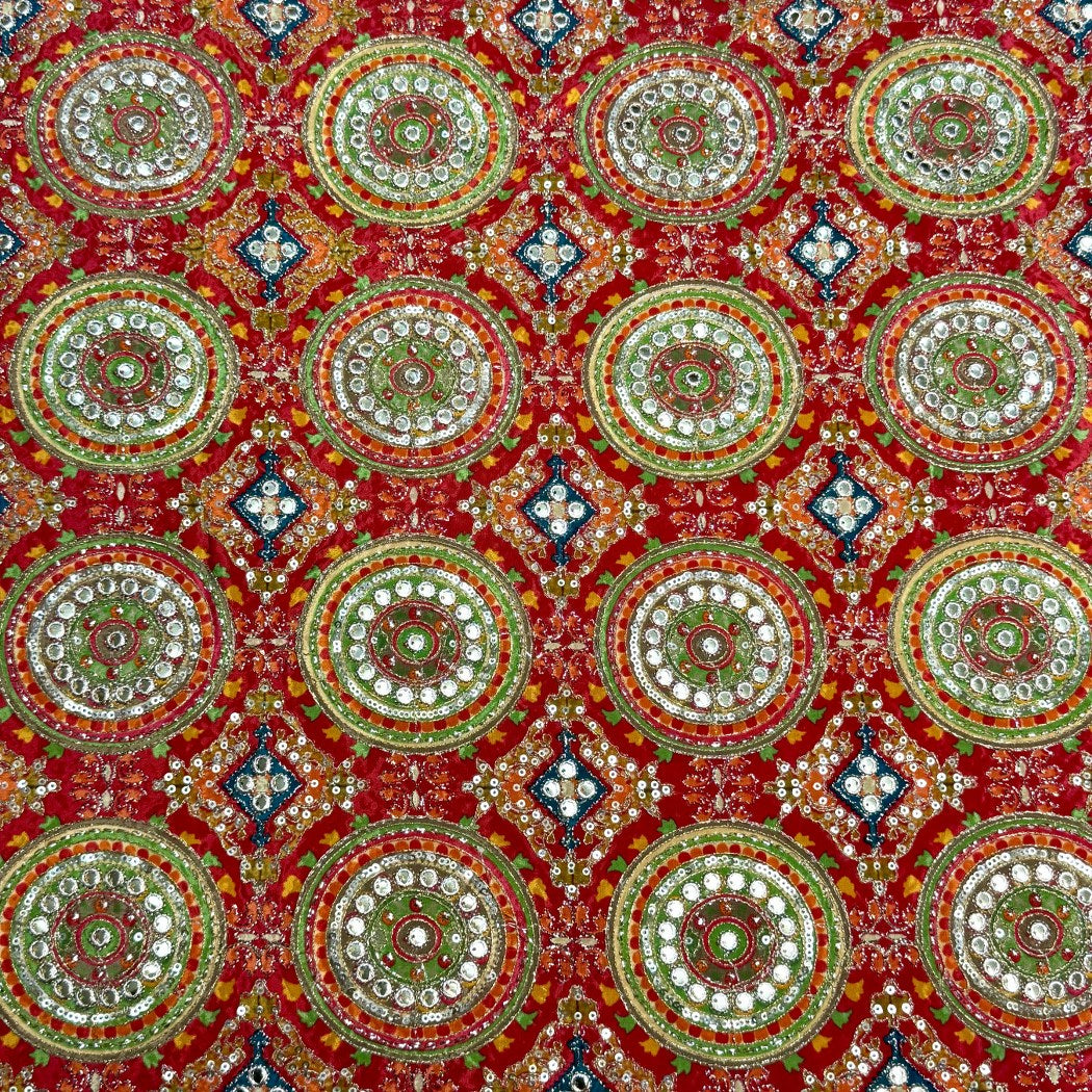 Crepe Position Print With Zari Sequins Embroidery