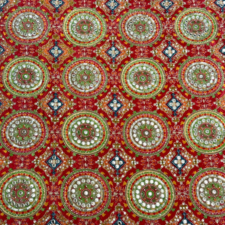 Crepe Position Print With Zari Sequins Embroidery