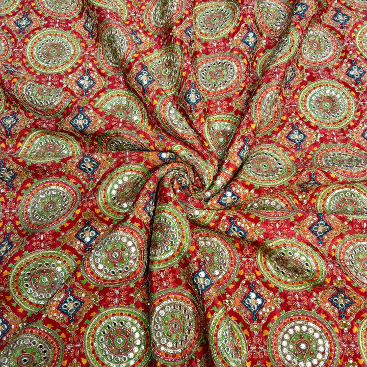 Crepe Position Print With Zari Sequins Embroidery