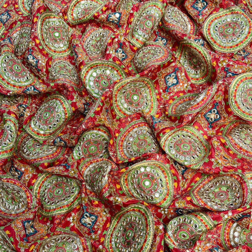 Crepe Position Print With Zari Sequins Embroidery