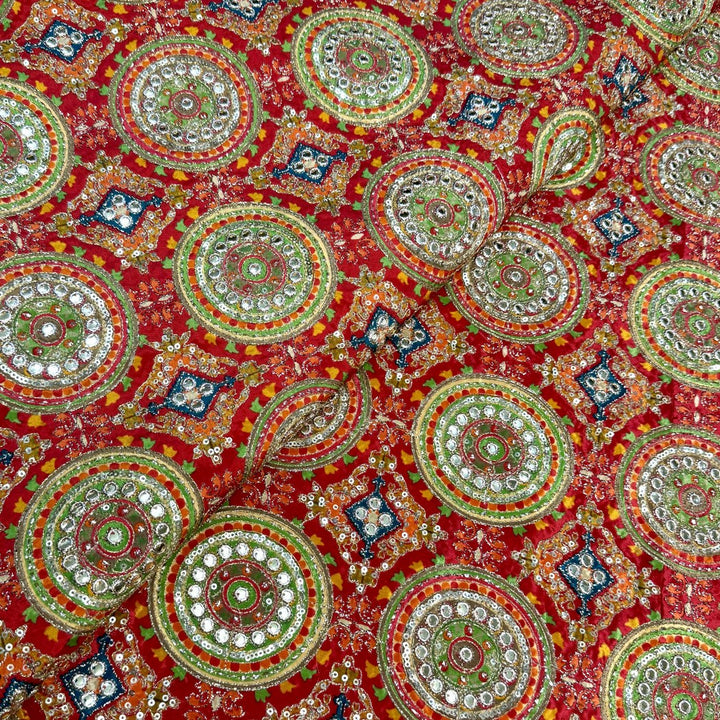 Crepe Position Print With Zari Sequins Embroidery