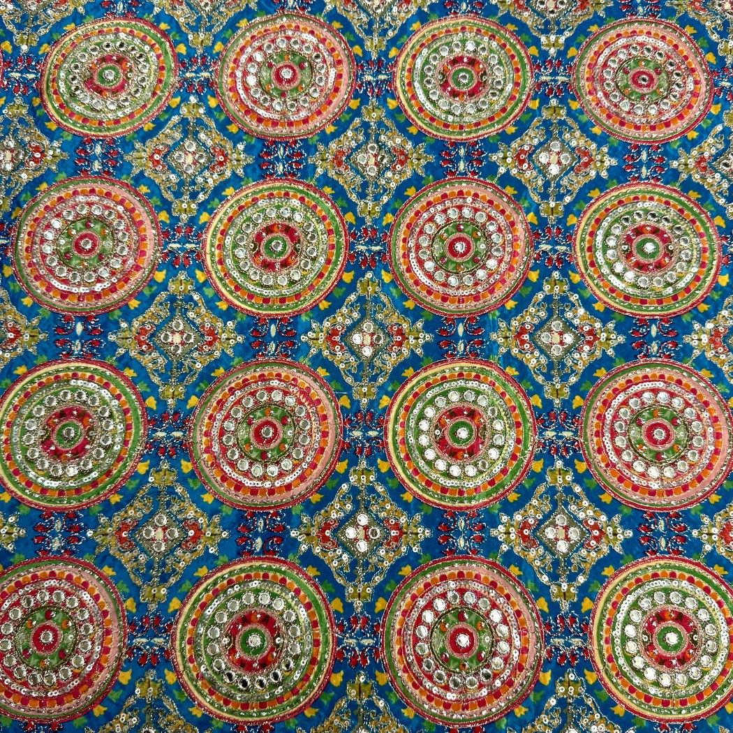 Crepe Position Print With Zari Sequins Embroidery