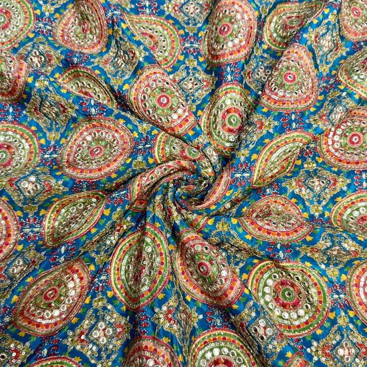 Crepe Position Print With Zari Sequins Embroidery