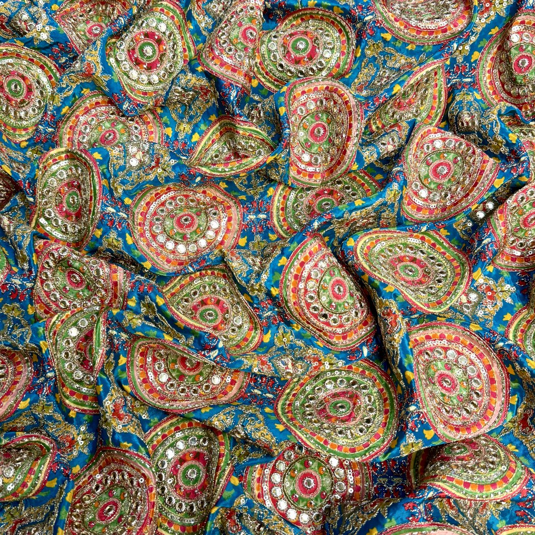 Crepe Position Print With Zari Sequins Embroidery