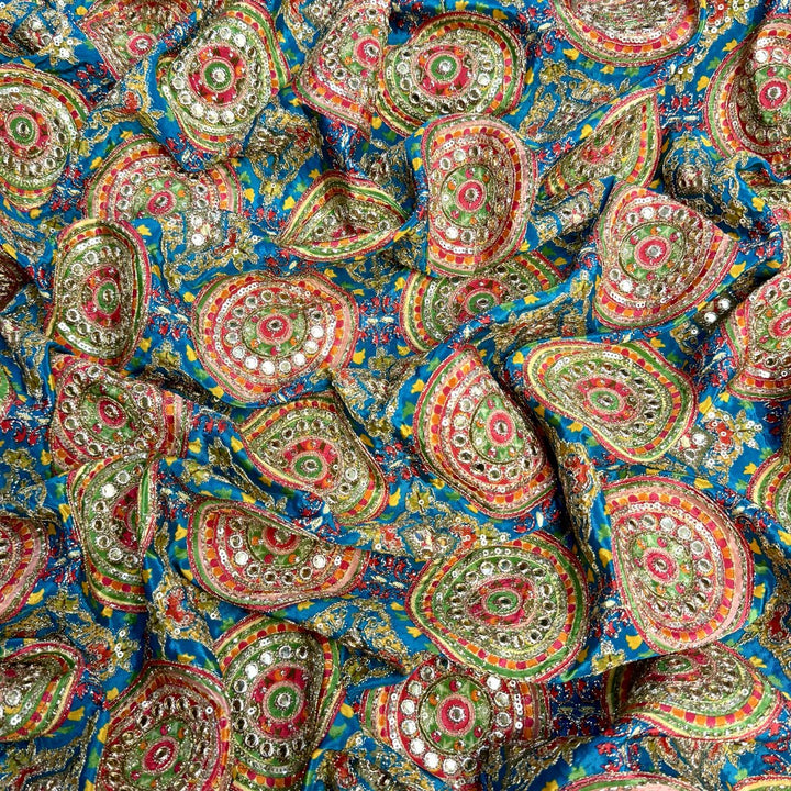 Crepe Position Print With Zari Sequins Embroidery