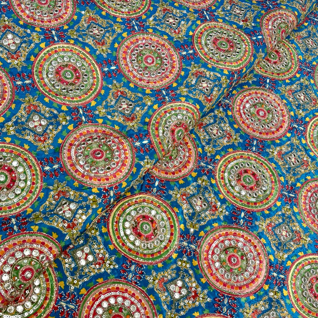 Crepe Position Print With Zari Sequins Embroidery