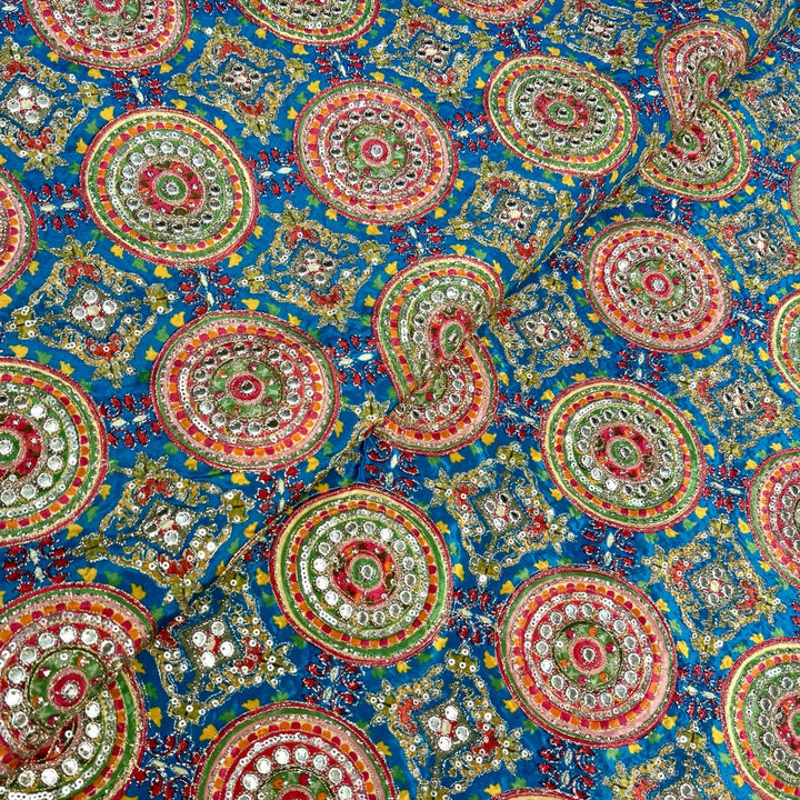 Crepe Position Print With Zari Sequins Embroidery