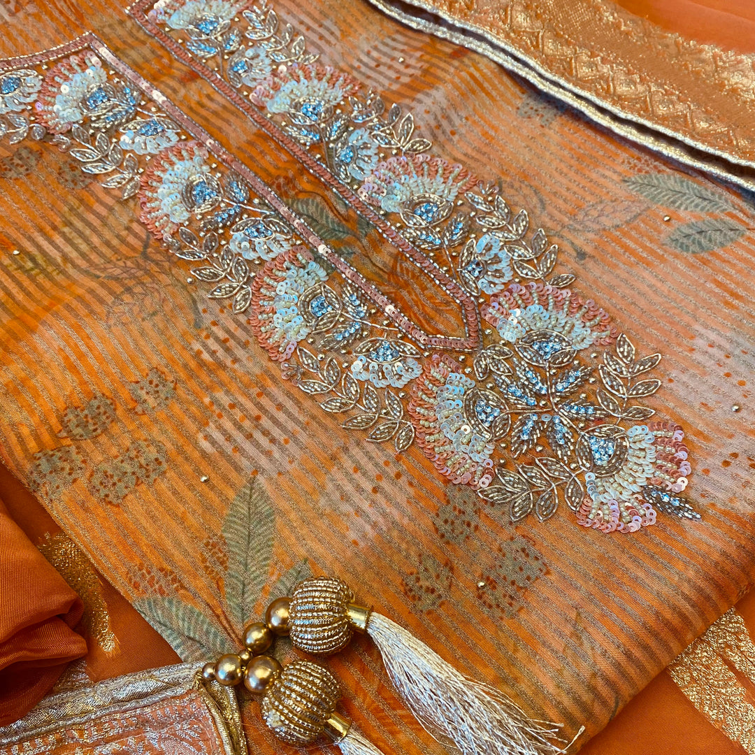 ✨ Tissue Silk Cutdana &amp; Sequins Work Unstitched Suit Set ✨