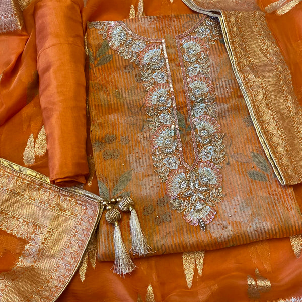 ✨ Tissue Silk Cutdana &amp; Sequins Work Unstitched Suit Set ✨