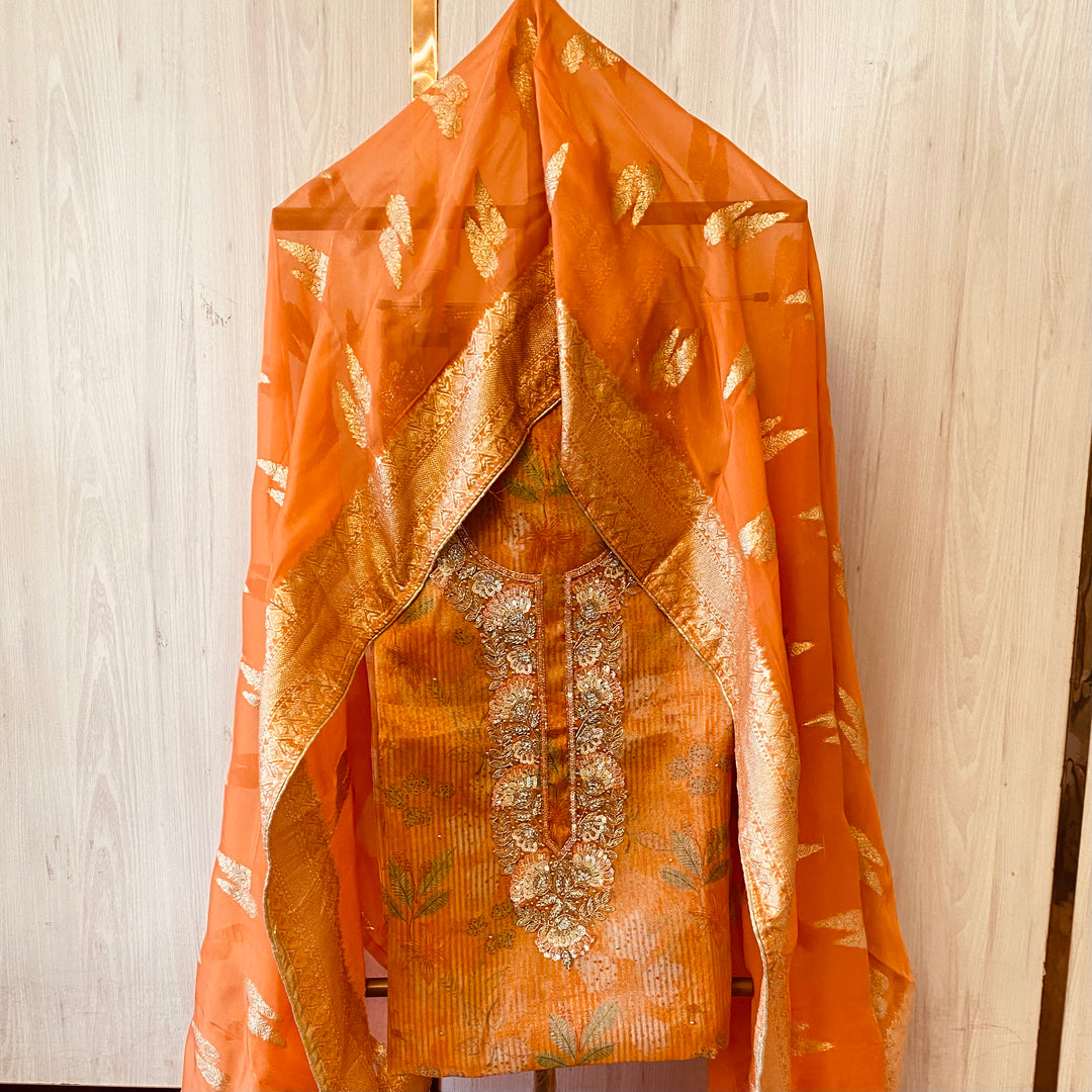 ✨ Tissue Silk Cutdana &amp; Sequins Work Unstitched Suit Set ✨