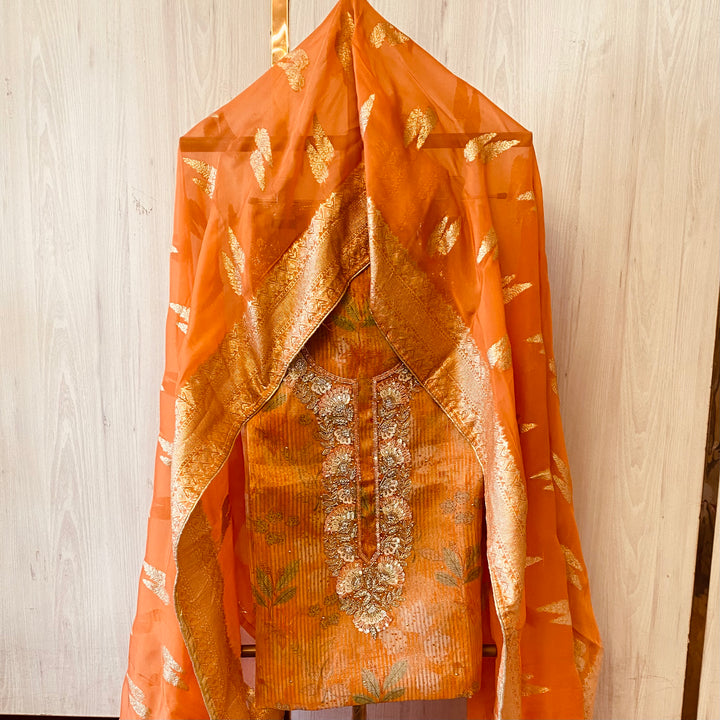 ✨ Tissue Silk Cutdana &amp; Sequins Work Unstitched Suit Set ✨