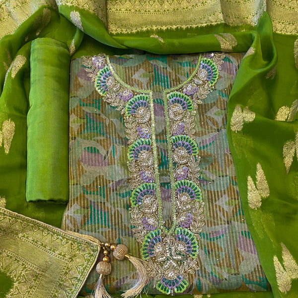 ✨ Tissue Silk Cutdana &amp; Sequins Work Unstitched Suit Set ✨