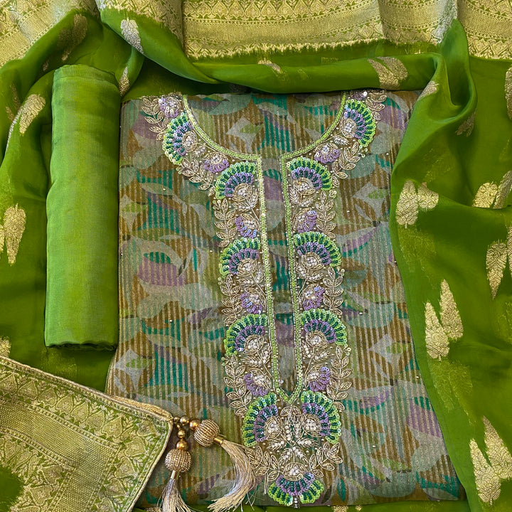 ✨ Tissue Silk Cutdana &amp; Sequins Work Unstitched Suit Set ✨