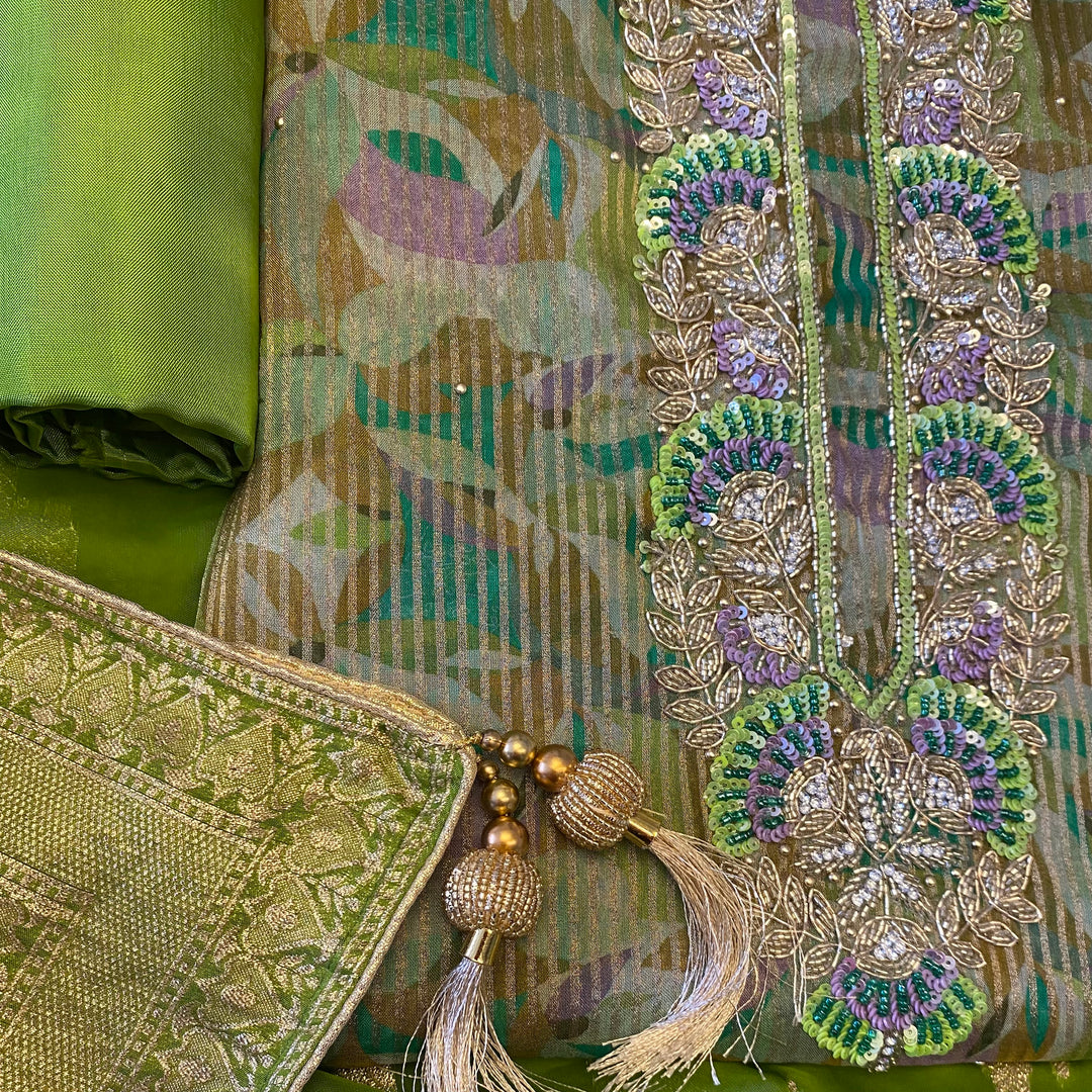 ✨ Tissue Silk Cutdana &amp; Sequins Work Unstitched Suit Set ✨