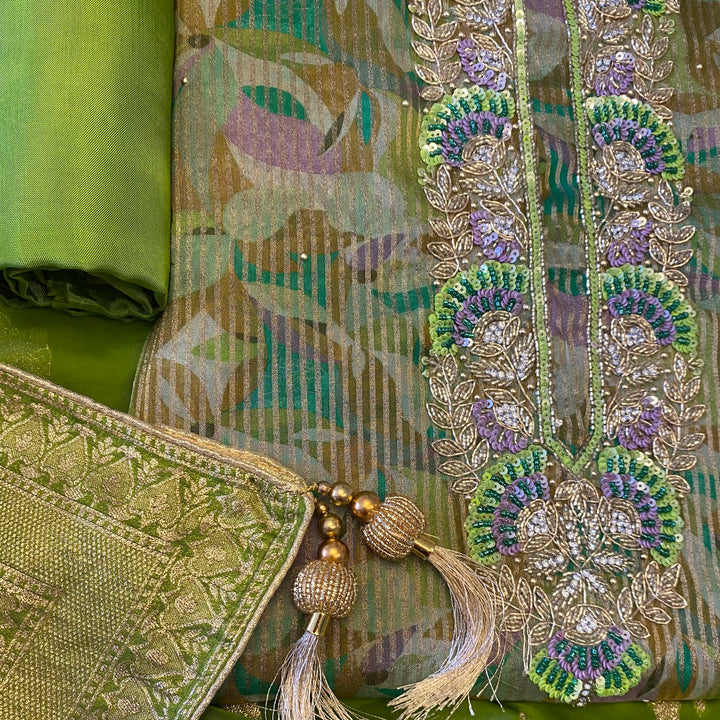 ✨ Tissue Silk Cutdana &amp; Sequins Work Unstitched Suit Set ✨